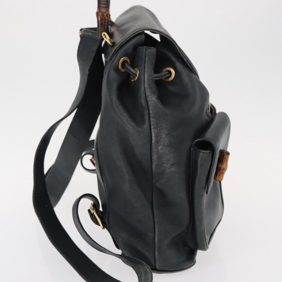 GUCCI Bamboo Backpack Leather Navy Gold 003 2058 0016 Auth 152368 main image 9